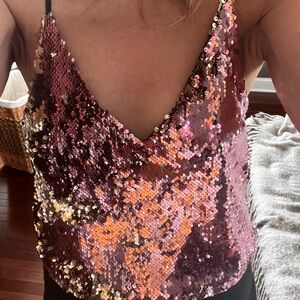 Topshop Sequin Tank Top - Pink and Gold